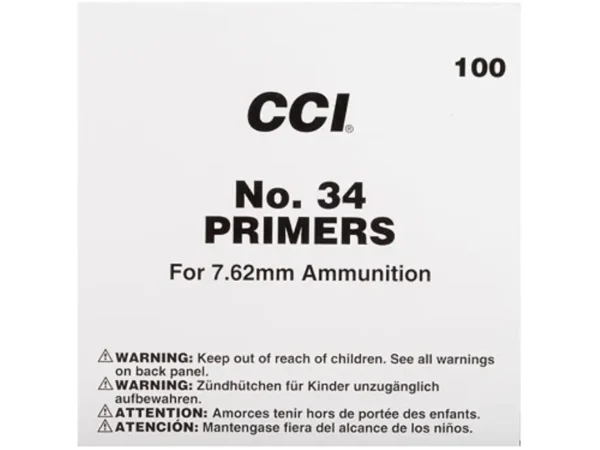 CCI Large Rifle 7.62mm NATO-Spec Military Primers #34 Box of 1000 (10 Trays of 100)