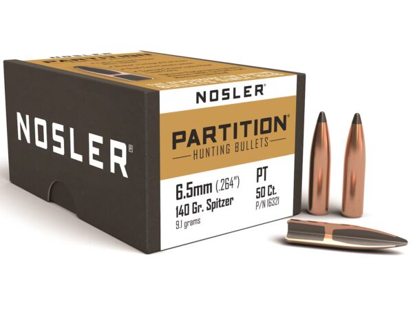 Nosler Partition Bullets 264 Caliber, 6.5mm (264 Diameter) 140 Grain Spitzer Box of 50