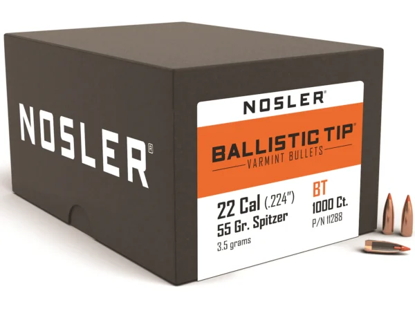 Nosler Ballistic Tip Varmint Bullets 22 Caliber (224 Diameter) 55 Grain Spitzer Boat Tail