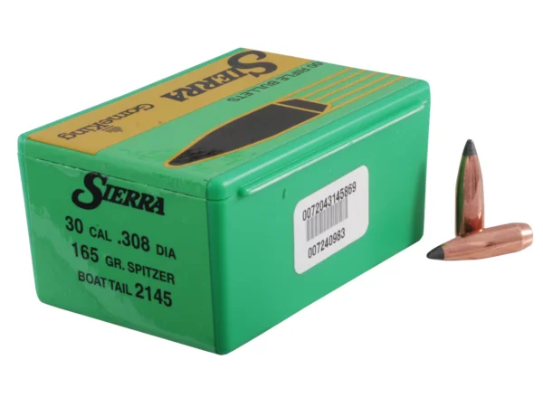 Sierra GameKing Bullets 30 Caliber (308 Diameter) 165 Grain Spitzer Boat Tail Box of 100