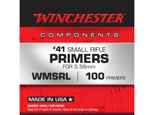 Winchester Small Rifle 5.56mm NATO-Spec Military Primers #41 Box of 1000 (10 Trays of 100)