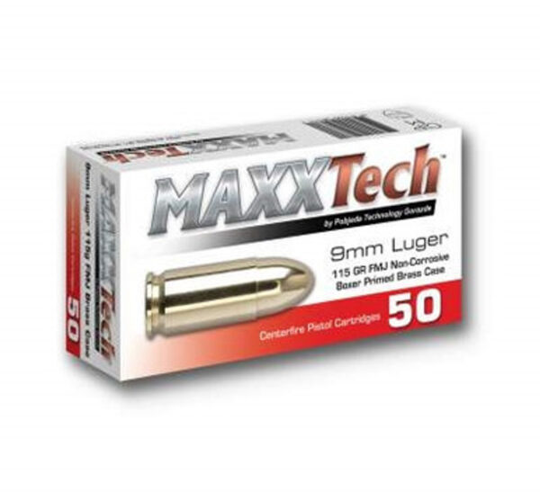 9mm - 115 Grain FMJ - MAXXTech Brass - 500 Rounds