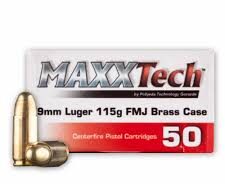 buy 9mm 115 Grain FMJ MAXXTech Brass 500 Rounds